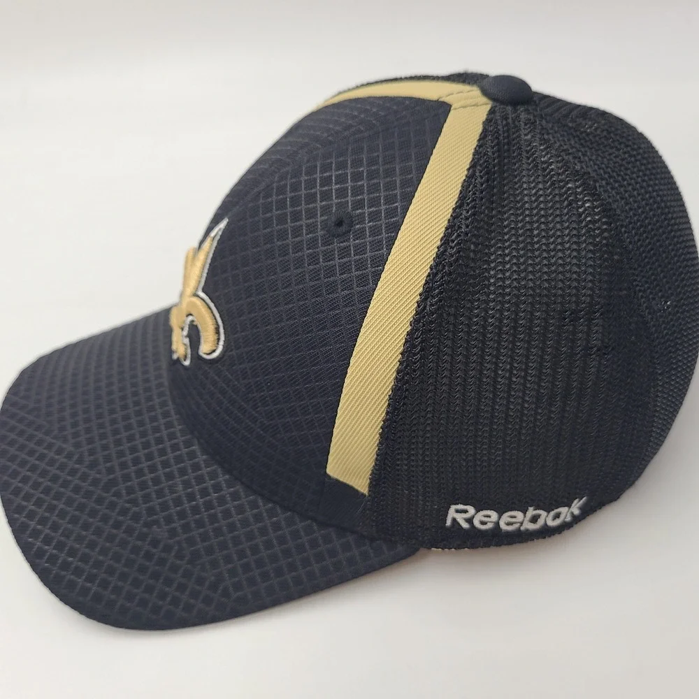 New Orleans Saints Hat Fitted S-M Trucker Mesh Reebok Black Gold NFL Football‎